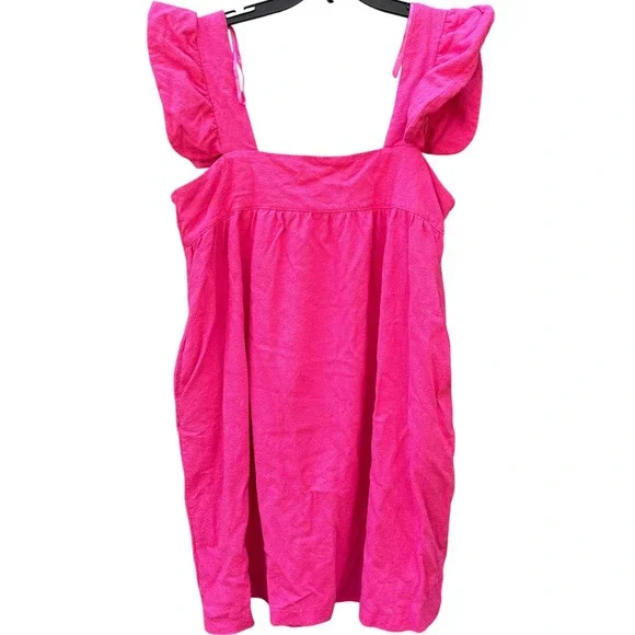 Pomander Place Women's Medium Mini Dress Hot Pink Ruffle Strap Linen Blend